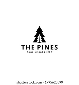 Illustration Rustic Retro Vintage Evergreen, Pines, Spruce, Cedar trees logo design
