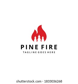 Illustration Rustic Retro Vintage Evergreen, Pines, Spruce, Cedar trees with fire flame logo design