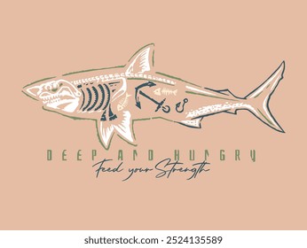 Illustration in rustic and simple lines of an X-ray shark.