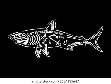 Illustration in rustic and simple lines of an X-ray shark.