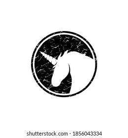 Illustration rustic unicorn horse silhouette farming stamp or sticker logo design