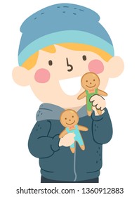 Illustration of s Kid Boy Holding Gingerbread Man Cookies