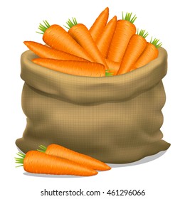 Illustration of a sack of carrots on a white background. Vector icon