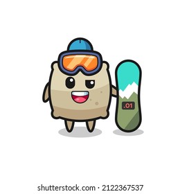 Illustration of sack character with snowboarding style , cute style design for t shirt, sticker, logo element