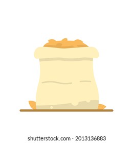 illustration of a sack containing dry leaves. autumn leaves. flat cartoon style. vector element design