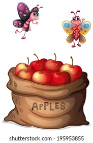 Illustration of a sack of crunchy apples on a white background