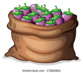Illustration of a sack of eggplants on a white background