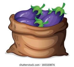 Illustration of a sack of eggplants on a white background