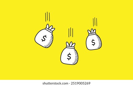 Ilustración de un saco de dinero cayendo