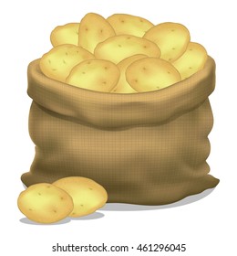 Ilustración de un saco de patatas sobre un fondo blanco. Icono del vector