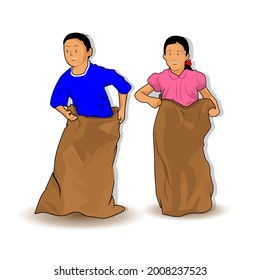 illustration of sack race on august 17th, simple vector editable