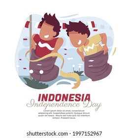 illustration of sack race on indonesian independence day