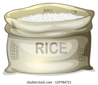 Illustration of a sack of white rice on a white background