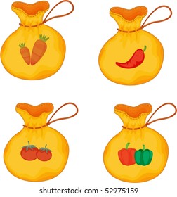 Ilustración de sacos con verduras en un fondo blanco