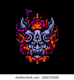 Ilustración Diablo sagrado de fuego para mercadería, ropa u otros