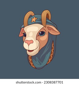 illustration of sacrificial goat with scarf or arabic clothes