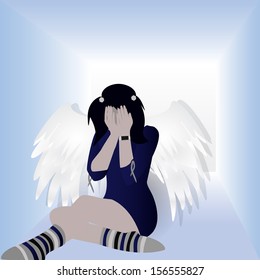 Illustration of a sad angel