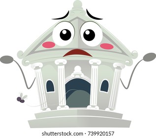 Illustration of a Sad Bank Mascot with Hands Raised Up