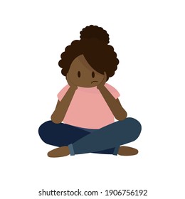 An illustration of a sad black woman. Bad mood concept. Isolated on white. Vector illustration.