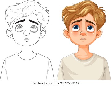 Ilustración de un niño triste con ojos expresivos