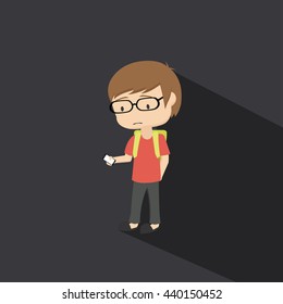 Illustration of a Sad Boy looking his Smart Phone