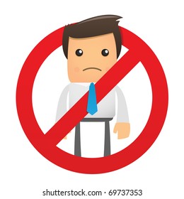 illustration of a sad character manager in the sign ban