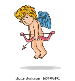 Illustration Of Sad Cupid Cartoon, Vector