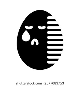 Illustration of a sad Easter egg with teardrops, featuring soft pastel colors and expressive facial details. The design portrays a mix of emotion and holiday charm.