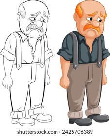 Illustration of a sad, elderly man looking dejected.