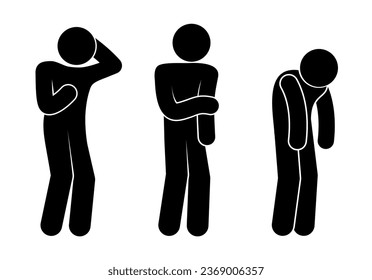 illustration of sad embarrassed man, stick figure people icon