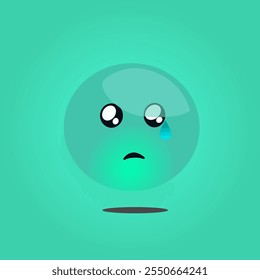 Ilustración de un emoji triste con una sola lágrima sobre un fondo verde, que simboliza la tristeza, la emoción y la comunicación digital