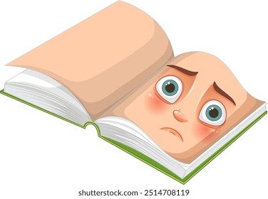 Illustration of a sad face in a book