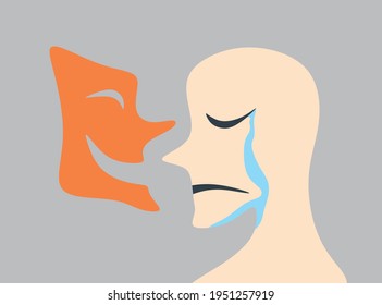 Ilustración de la expresión de la cara triste y la máscara de la cara feliz 