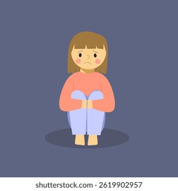 illustration of a sad girl sitting with her knees up and arms wrapped around her legs. This image can be used to express themes like sadness, loneliness, anxiety, or mental health in blogs