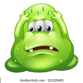 Illustration of a sad greenslime monster on a white background