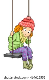 Illustration of a Sad Little Girl Sitting on a Swing