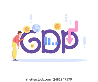 illustration of a sad man because GDP is experiencing a decline and economic recession. concept of gross domestic product or GDP. financial and market value. concept design. graphic elements