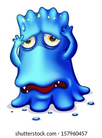 Illustration of a sad monster because of failure on a white background