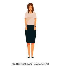 Ilustração de uma triste funcionária de escritório de pé com a cabeça para baixo