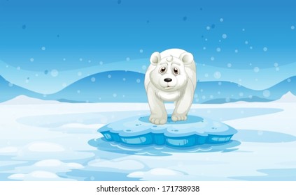 Illustration of a sad polar bear standing above the iceberg