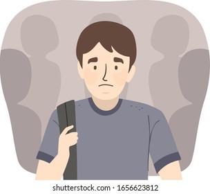 Illustration of a Sad Teenage Guy Student Walking Alone In School, Isolation