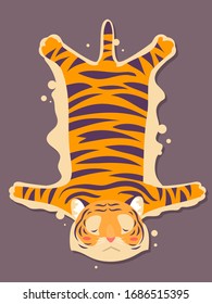 Illustration of a Sad Tiger Lying Down with Skin Used as Floor Rug