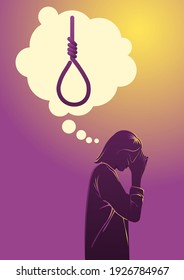 Illustration Sad Woman Think About Suicide Stock Vector (Royalty Free ...