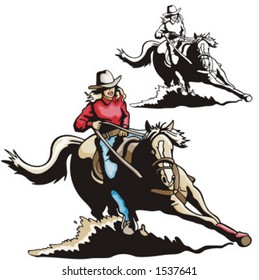 Illustration of a saddled horse riding.