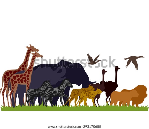 Illustration of\
Safari Animals Migrate in\
Groups