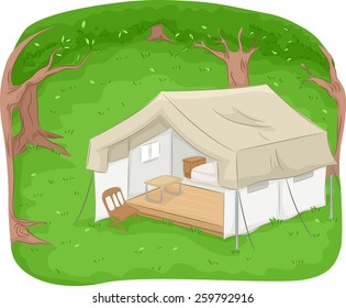 Illustration of a Safari Lounge in the Middle of the Woods