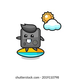 Illustration von Safe-Box-Cartoon Surfen am Strand , süßes Design für T-Shirt, Aufkleber, Logo-Element