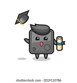 Illustration of safe box cartoon throwing the hat at graduation , cute style design for t shirt, sticker, logo element
