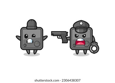 ilustración del ladrón de cajas seguras con las manos arriba pose pillada por la policía, diseño de estilo lindo para camiseta, pegatina, elemento logo