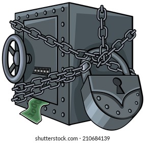 Illustration of a safe with money